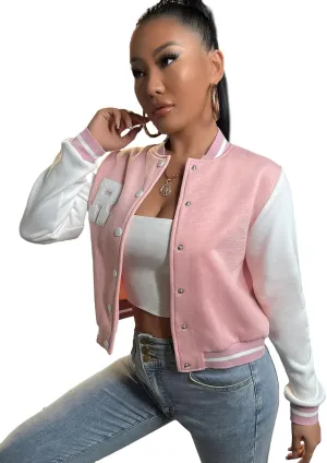MakeMeChic Women's Casual Button Down Long Sleeve Letter Print Jacket Outerwear