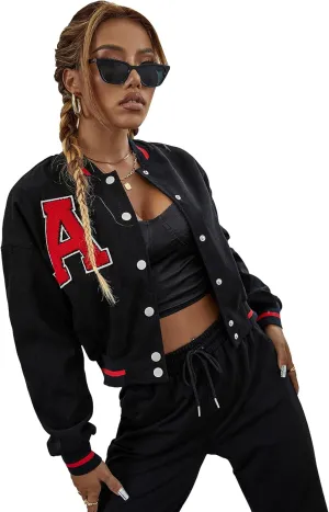 MakeMeChic Women's Casual Button Down Long Sleeve Letter Print Jacket Outerwear