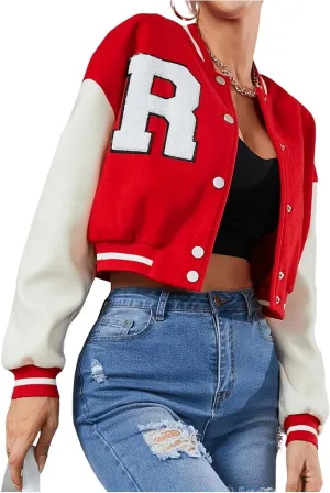 MakeMeChic Women's Casual Button Down Long Sleeve Letter Print Jacket Outerwear