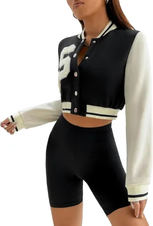MakeMeChic Women's Casual Button Down Long Sleeve Letter Print Jacket Outerwear