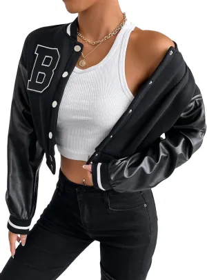 MakeMeChic Women's Casual Button Down Long Sleeve Letter Print Jacket Outerwear
