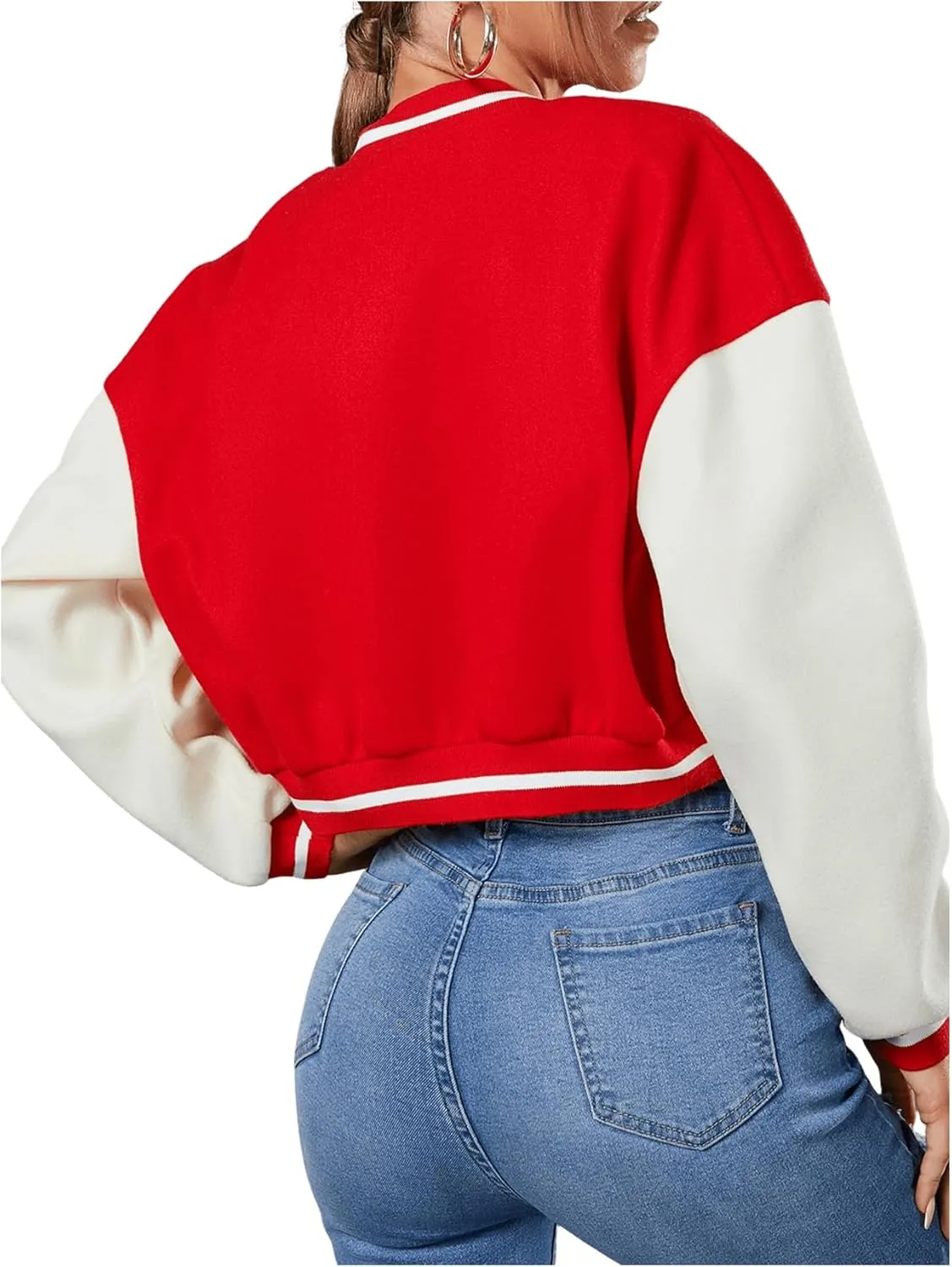 MakeMeChic Women's Casual Button Down Long Sleeve Letter Print Jacket Outerwear