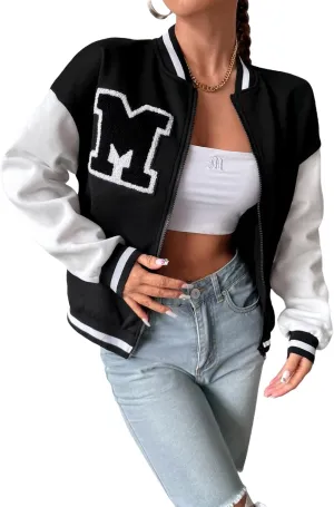 MakeMeChic Women's Casual Button Down Long Sleeve Letter Print Jacket Outerwear
