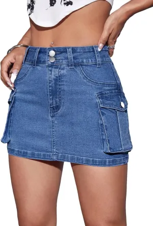 MakeMeChic Women's Denim Skirt Y2K Denim Skort Low Rise Mini Jean Skirt