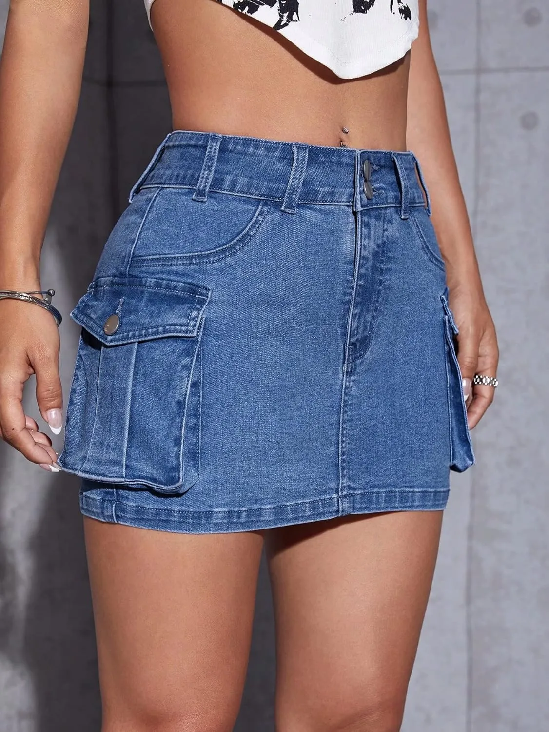 MakeMeChic Women's Denim Skirt Y2K Denim Skort Low Rise Mini Jean Skirt