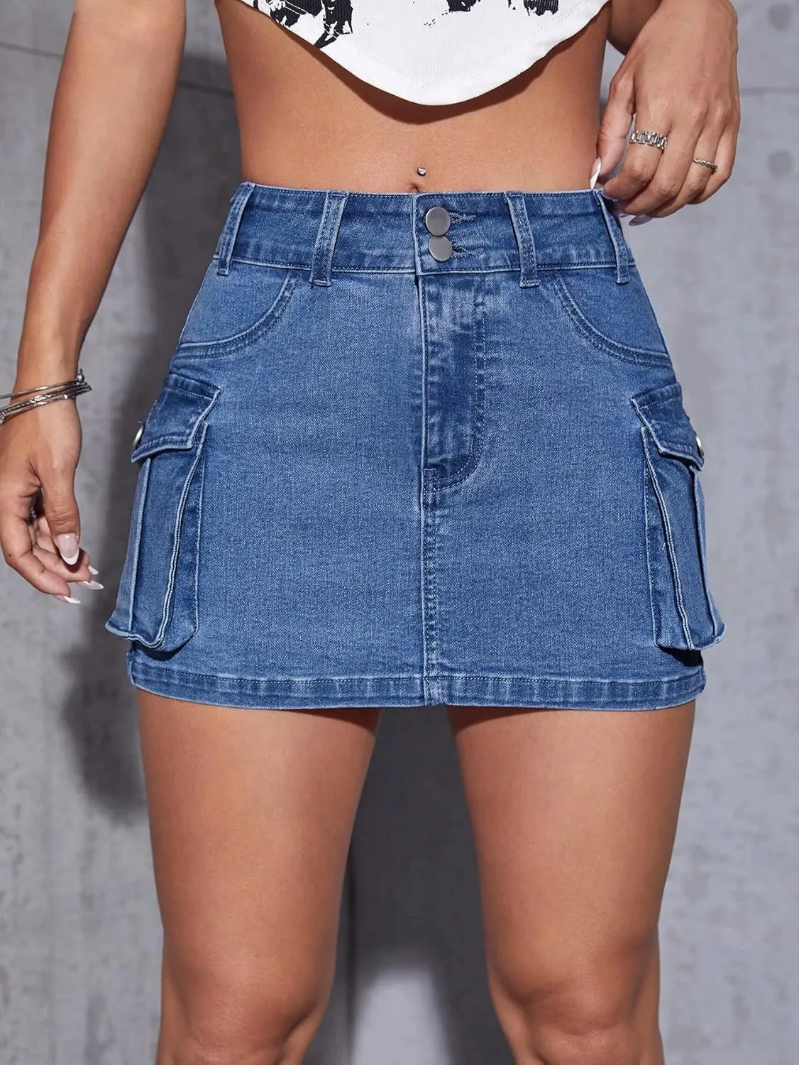 MakeMeChic Women's Denim Skirt Y2K Denim Skort Low Rise Mini Jean Skirt