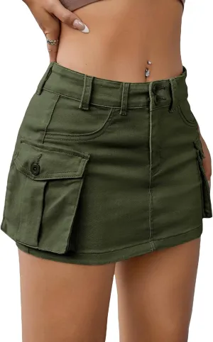 MakeMeChic Women's Denim Skirt Y2K Denim Skort Low Rise Mini Jean Skirt