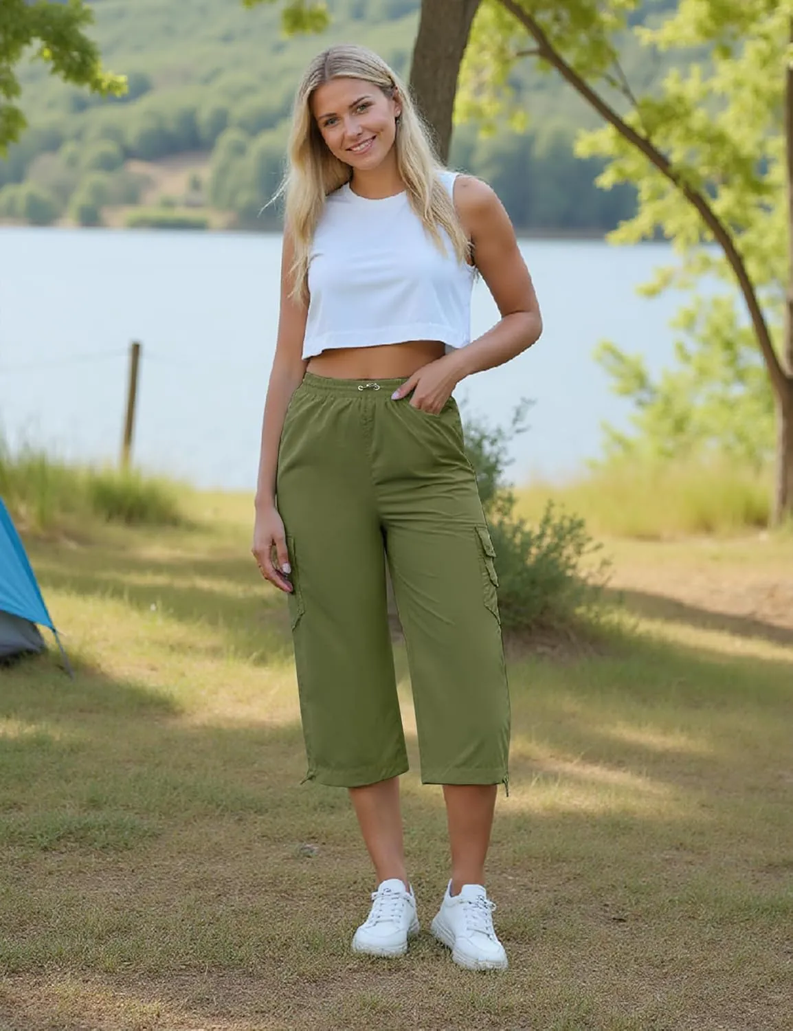 Marvmys Women's Cargo Capris Hiking Pants Lightweight Quick Dry Athletic Travel Cropped Pants with 6 Pockets