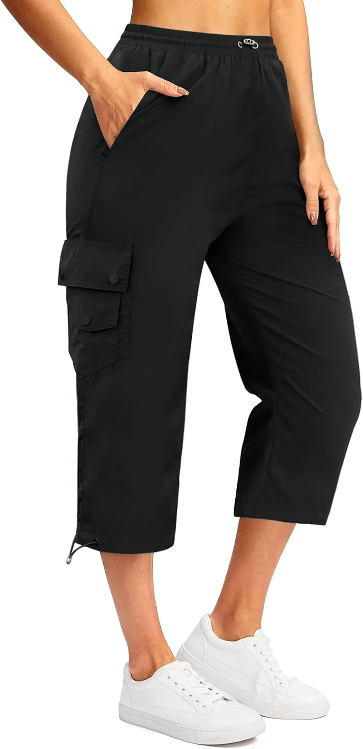Marvmys Women's Cargo Capris Hiking Pants Lightweight Quick Dry Athletic Travel Cropped Pants with 6 Pockets