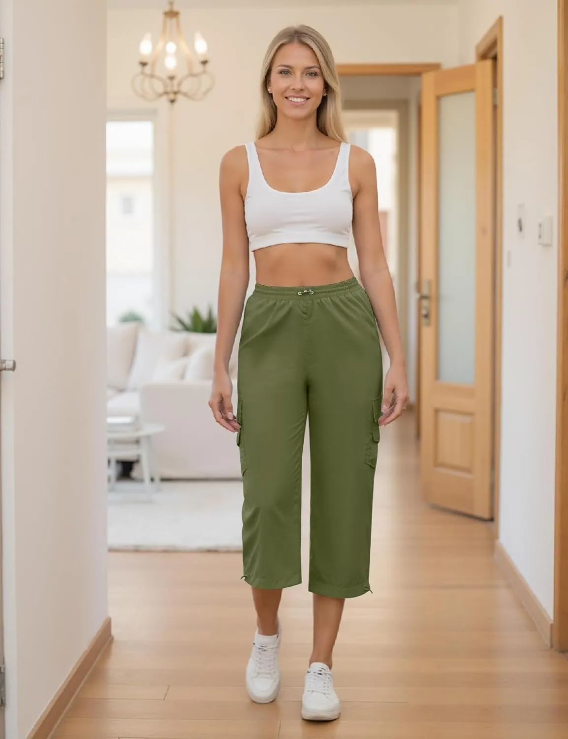 Marvmys Women's Cargo Capris Hiking Pants Lightweight Quick Dry Athletic Travel Cropped Pants with 6 Pockets