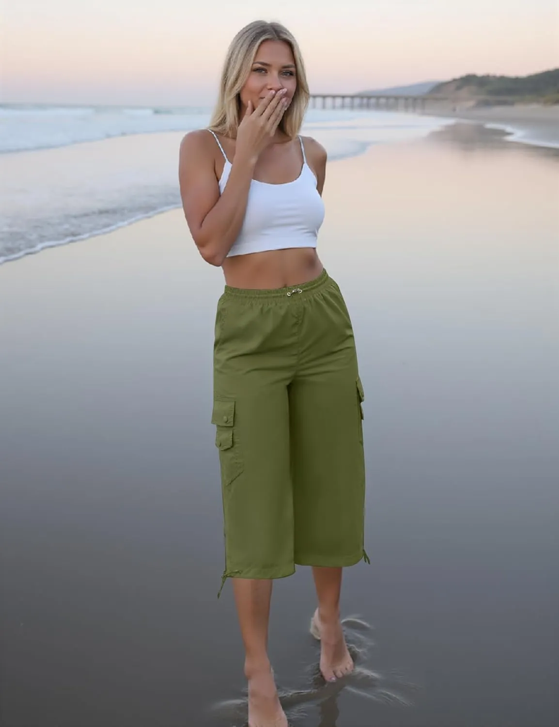 Marvmys Women's Cargo Capris Hiking Pants Lightweight Quick Dry Athletic Travel Cropped Pants with 6 Pockets