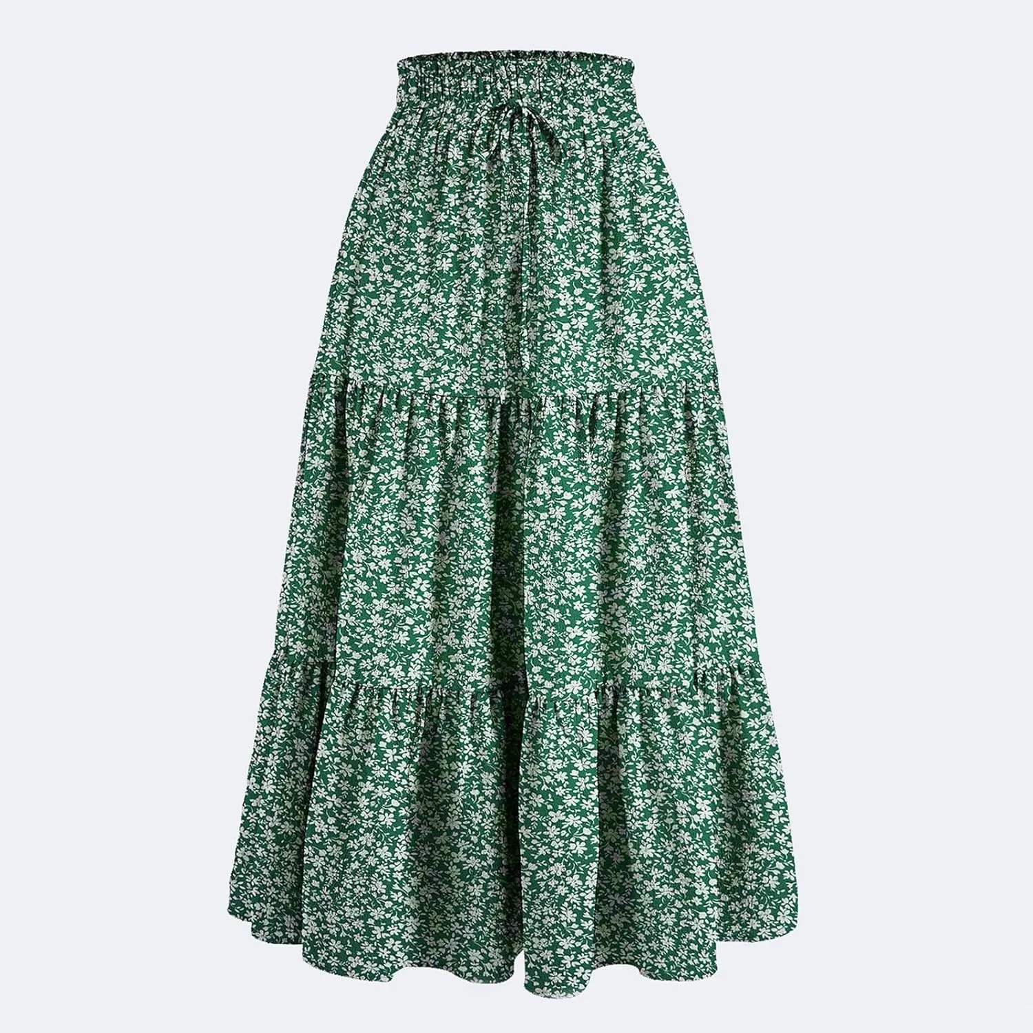 Maxi Skirts for Women High Waisted Tiered A Line Long Skirt Drawstring Flowy Floral Pleated Summer Skirt with Pockets