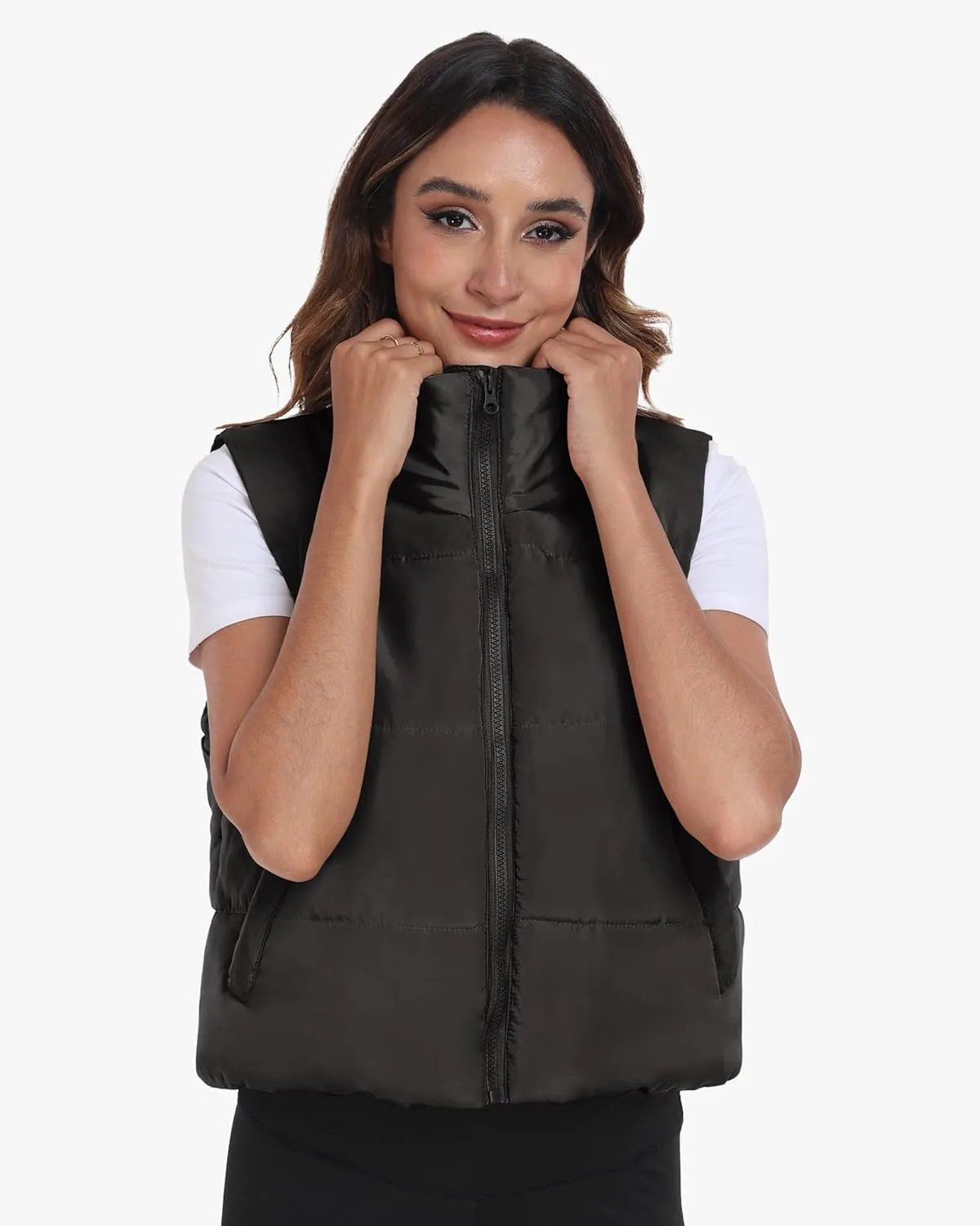 Memorose Puffer Vest for Women Winter Outwear Jacket Cropped Sleeveless Lightweight Fashion Fall Coat with Pockets