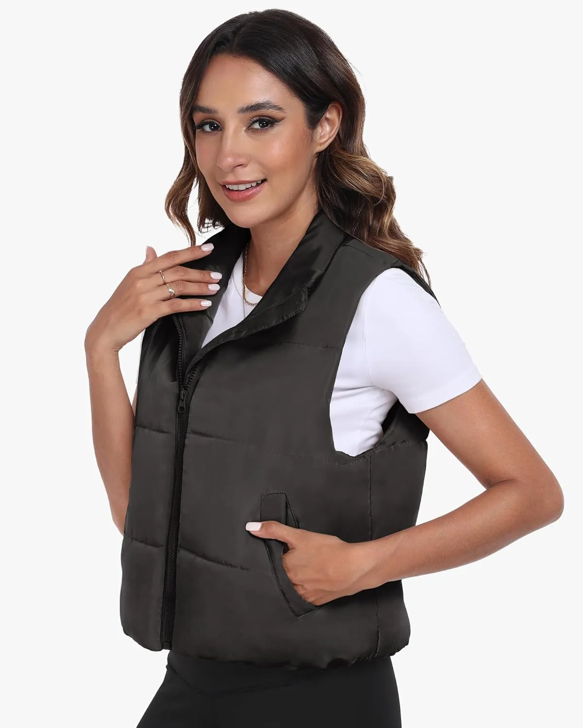 Memorose Puffer Vest for Women Winter Outwear Jacket Cropped Sleeveless Lightweight Fashion Fall Coat with Pockets