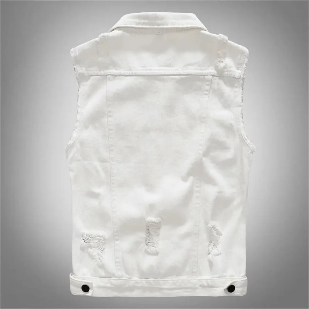 Men 1231 Vest Vintage Sleeveless Washed Jeans Waistcoat Man Cowboy Ripped Jacket Casual Vest