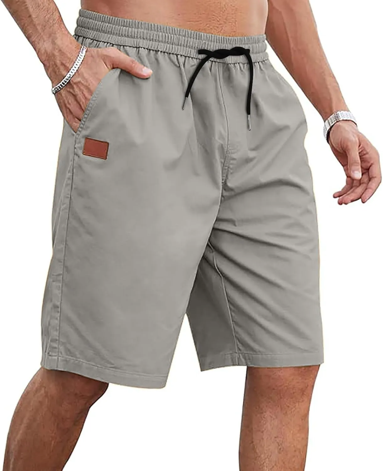 Men Athletic Shorts Summer Casual Cargo Shorts Elastic High Waisted Shorts Workout Golf Drawstring Shorts with Pocket