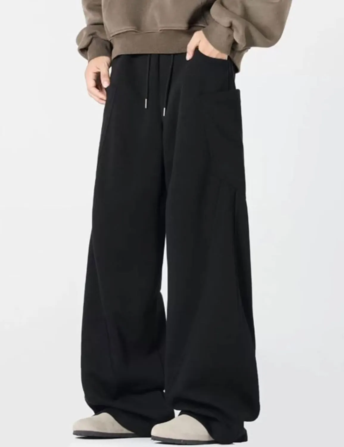 Men Baggy Sweatpants Y2K Drawstring Track Pants Grunge Cargo Joggers Straight Leg Sweatpants with Pockets
