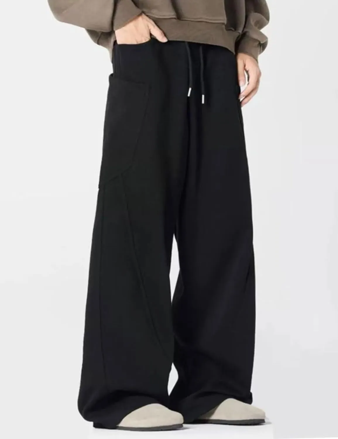 Men Baggy Sweatpants Y2K Drawstring Track Pants Grunge Cargo Joggers Straight Leg Sweatpants with Pockets