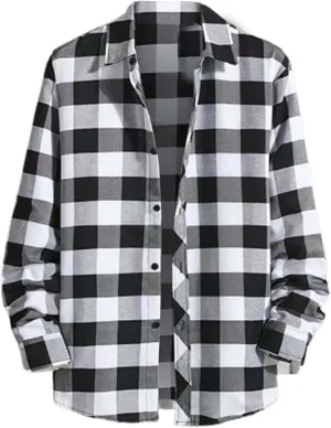 Men's 2025 New Flannel Plaid Shirt Long Sleeve Button Down Camp Shirt Casual Lightweight Work Jacket with Pockets