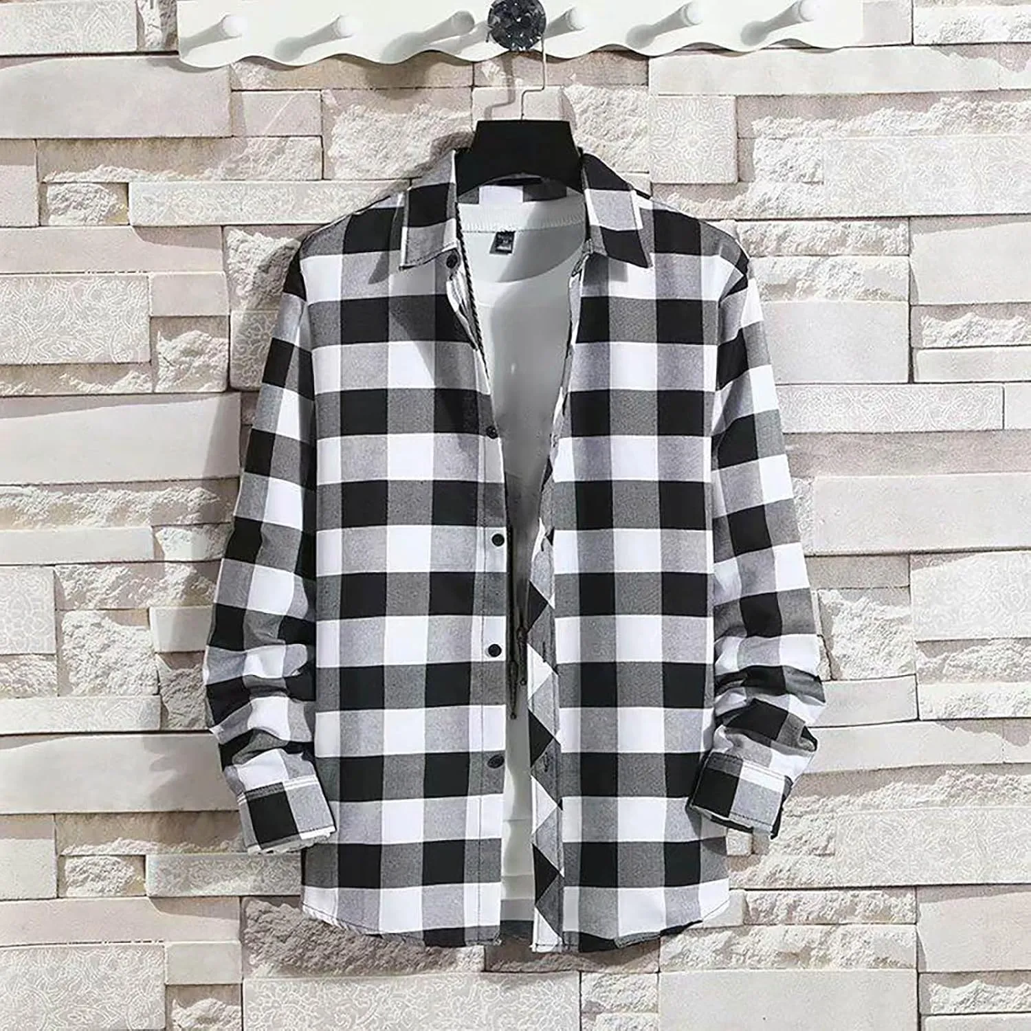 Men's 2025 New Flannel Plaid Shirt Long Sleeve Button Down Camp Shirt Casual Lightweight Work Jacket with Pockets