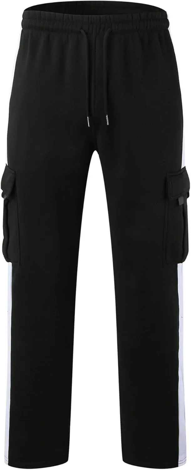 Men's Baggy Straight Leg Casual Pants Drawstring Loose Fit Casual Pants Outdoor Hiking Cargo Trousers