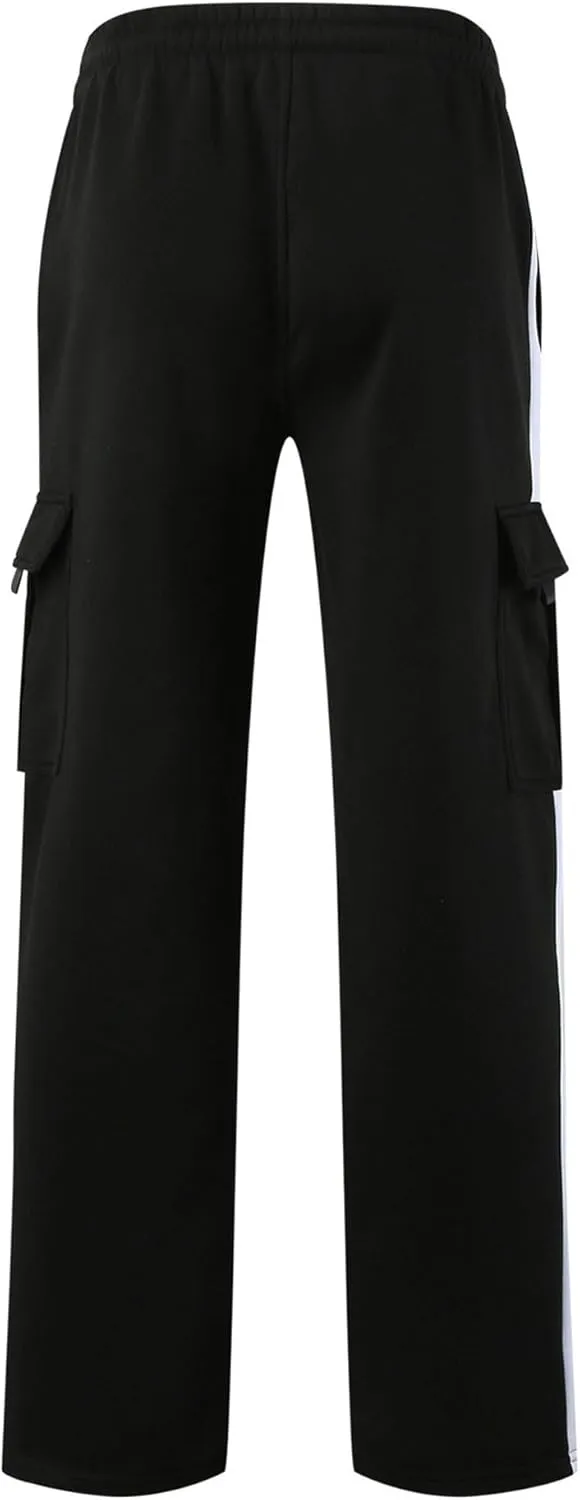 Men's Baggy Straight Leg Casual Pants Drawstring Loose Fit Casual Pants Outdoor Hiking Cargo Trousers