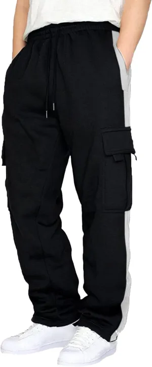 Men's Baggy Straight Leg Casual Pants Drawstring Loose Fit Casual Pants Outdoor Hiking Cargo Trousers
