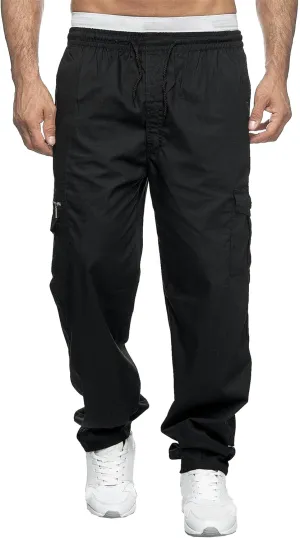 Men's Baggy Straight Leg Casual Pants Drawstring Loose Fit Casual Pants Outdoor Hiking Cargo Trousers