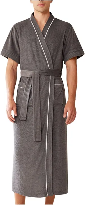 Mens Bathrobes Long Kimono Robes Lightweight Spa Robes Comfy Shower Robes Full Length Robes with Pockets Loungewear