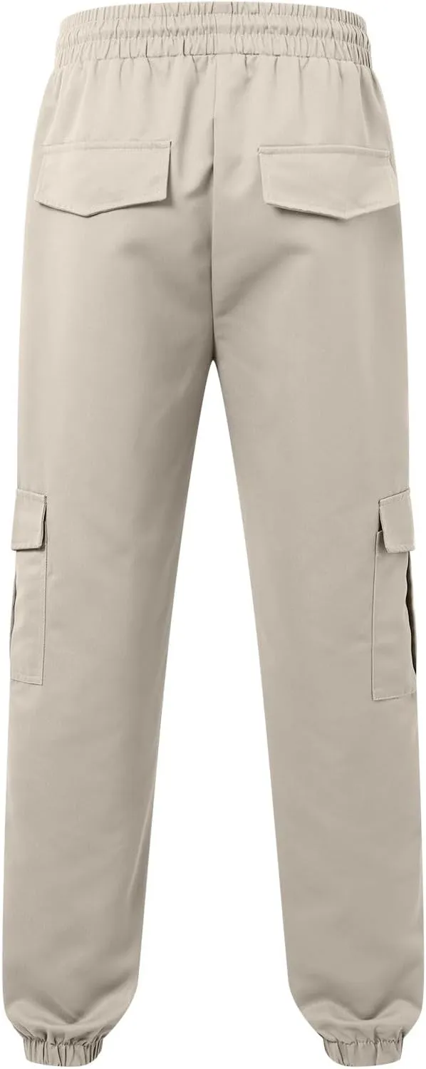 Men's Cargo Pants with Pockets Elastic Waisted Vintage Casual Harem Pants Drawstring Stretch Lightweight Loose Fit Joggers