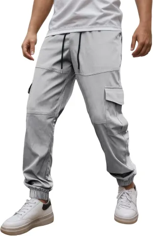 Men's Cargo Pants with Pockets Elastic Waisted Vintage Casual Harem Pants Drawstring Stretch Lightweight Loose Fit Joggers