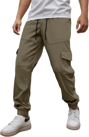 Men's Cargo Pants with Pockets Elastic Waisted Vintage Casual Harem Pants Drawstring Stretch Lightweight Loose Fit Joggers
