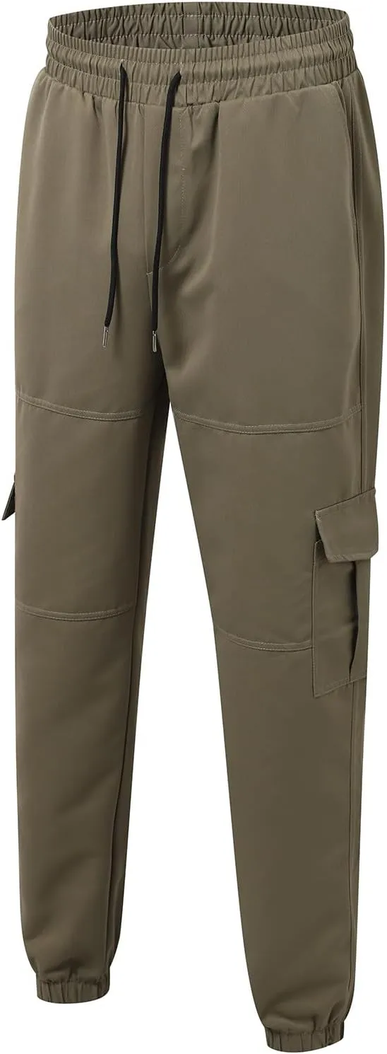 Men's Cargo Pants with Pockets Elastic Waisted Vintage Casual Harem Pants Drawstring Stretch Lightweight Loose Fit Joggers