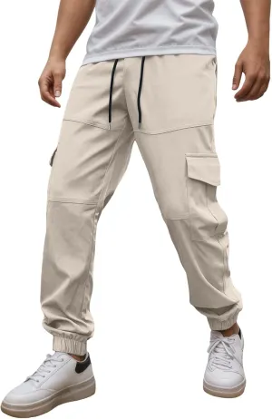 Men's Cargo Pants with Pockets Elastic Waisted Vintage Casual Harem Pants Drawstring Stretch Lightweight Loose Fit Joggers