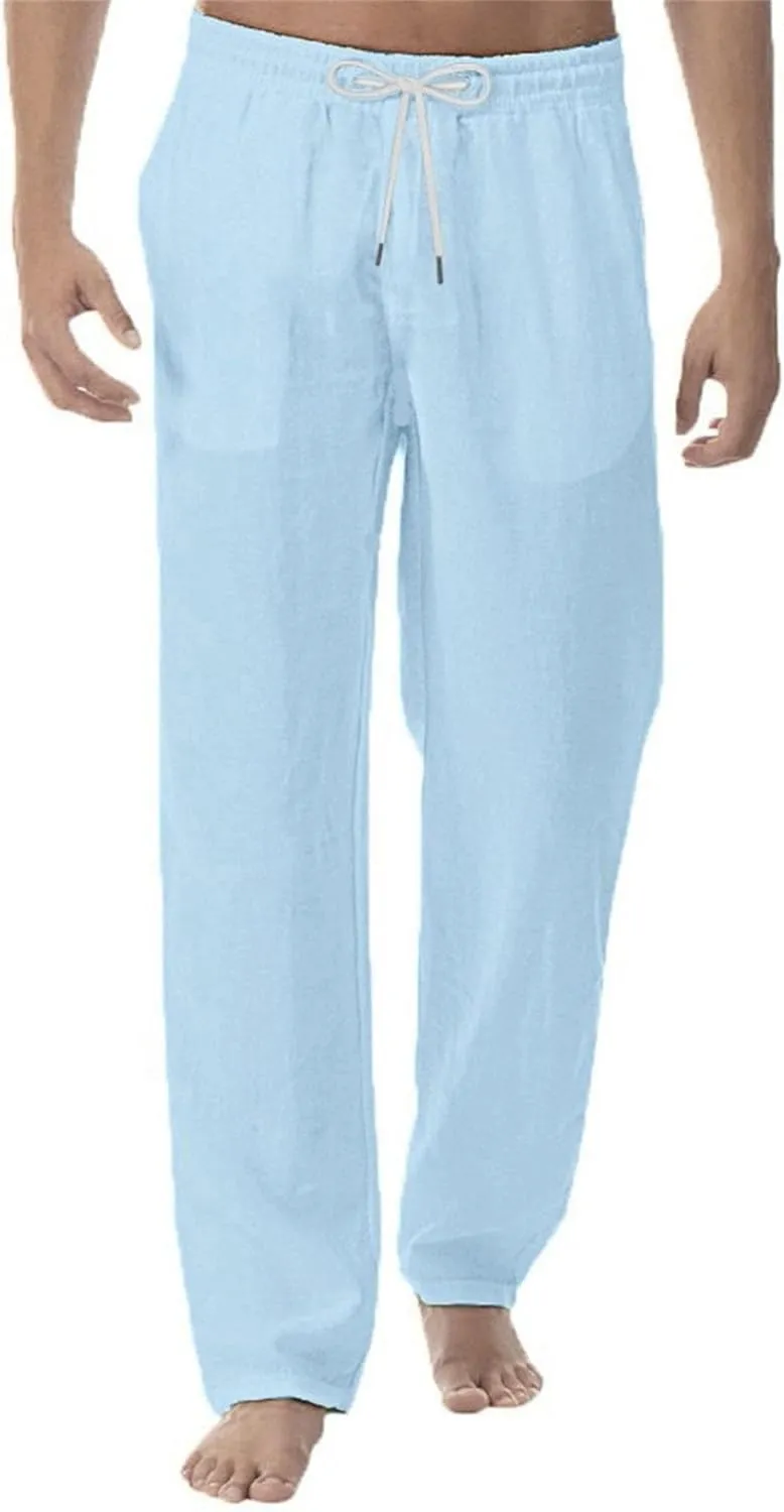 Men's Casual Elastic Waist Pants Lightweight Linen Lounge Trousers Classic Jogger Yoga Loose Chinos