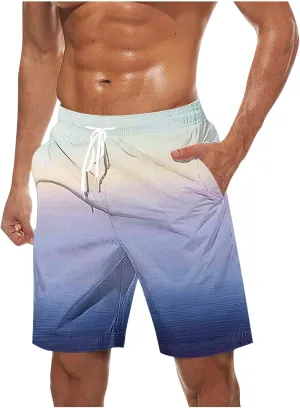 Mens Casual Shorts Gradient Color Fashion Elastic Waist Drawstring Shorts Summer Beach Vocation Shorts with Pockets