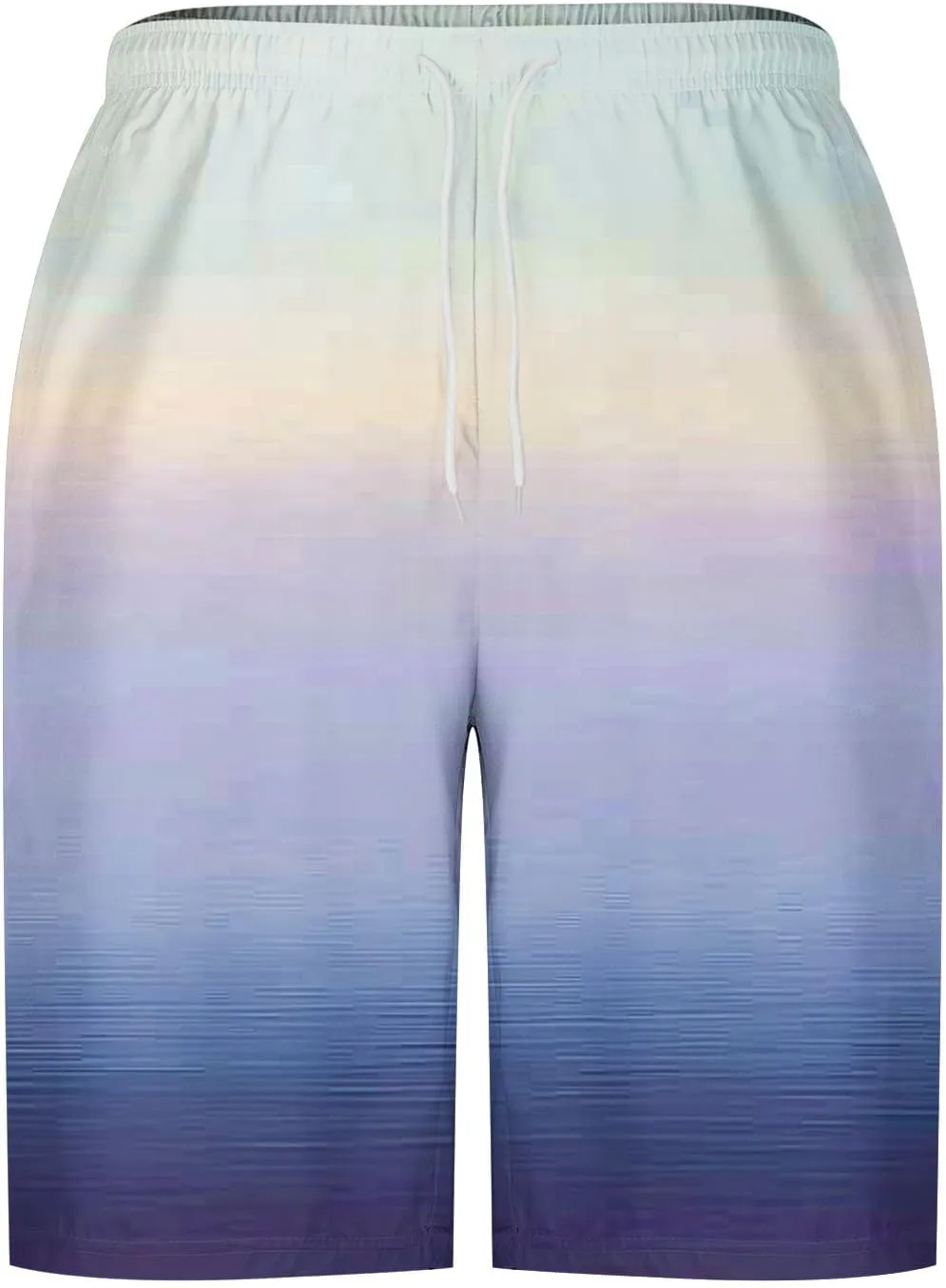 Mens Casual Shorts Gradient Color Fashion Elastic Waist Drawstring Shorts Summer Beach Vocation Shorts with Pockets
