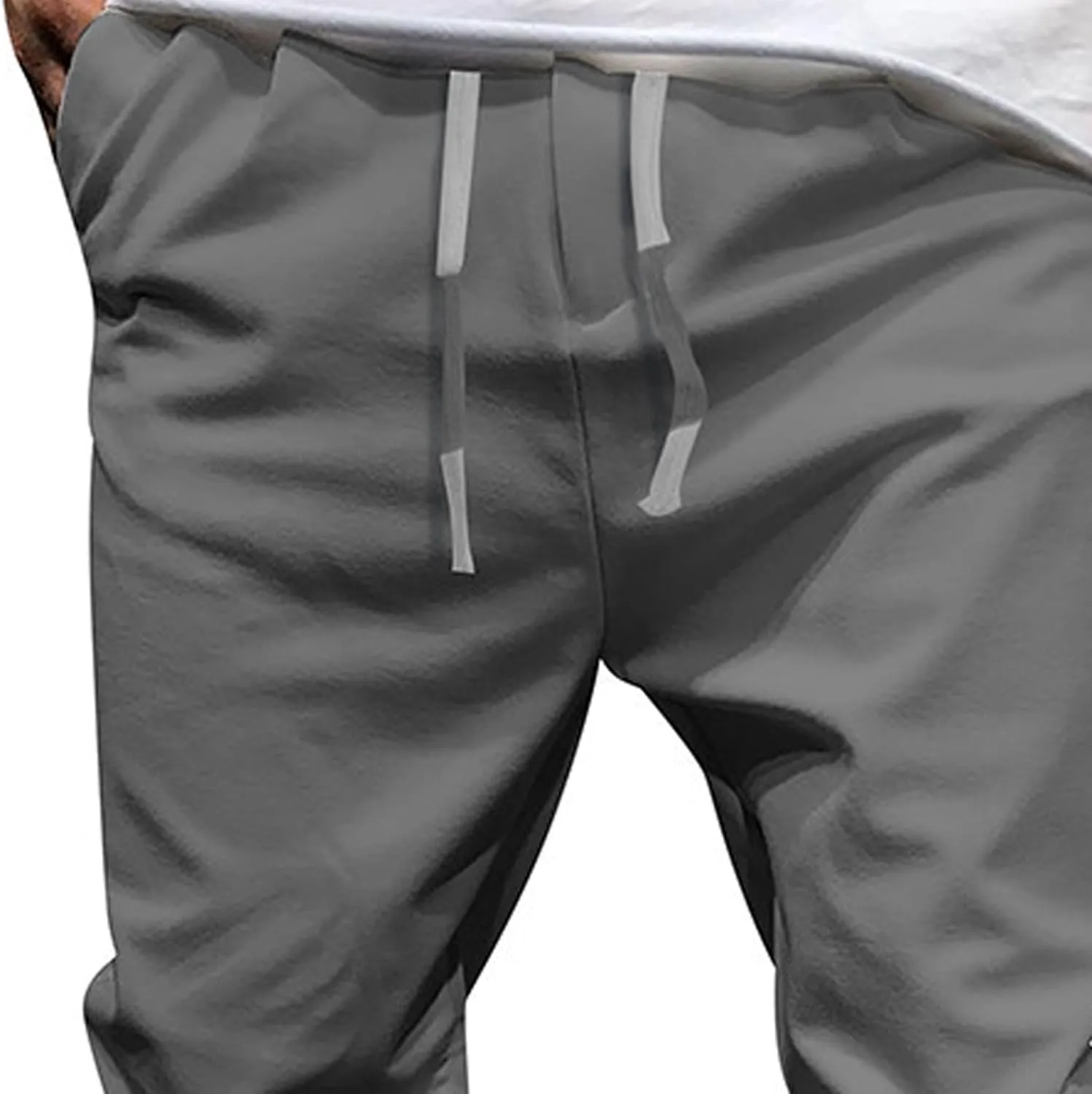 Men's Casual Slim Fit Tapered Pants Drawstring Cotton Joggers Pants Solid Lightweight Athletic Outdoor Trousers
