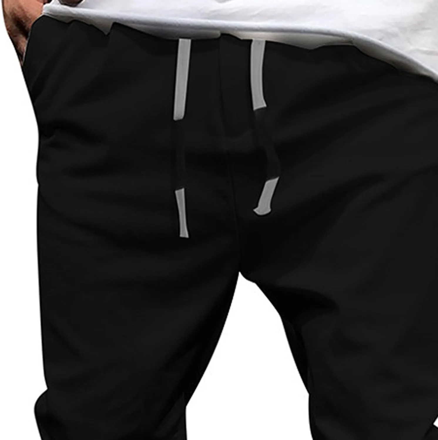 Men's Casual Slim Fit Tapered Pants Drawstring Cotton Joggers Pants Solid Lightweight Athletic Outdoor Trousers