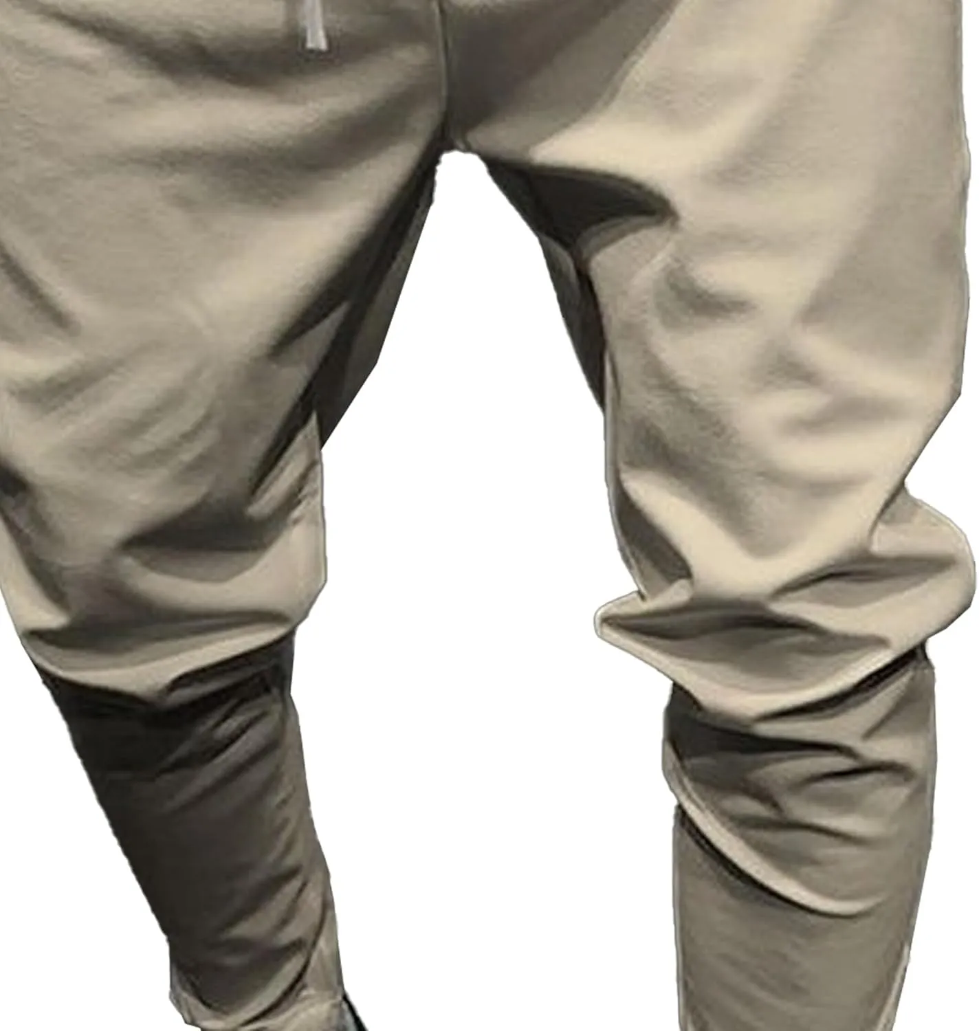 Men's Casual Slim Fit Tapered Pants Drawstring Cotton Joggers Pants Solid Lightweight Athletic Outdoor Trousers