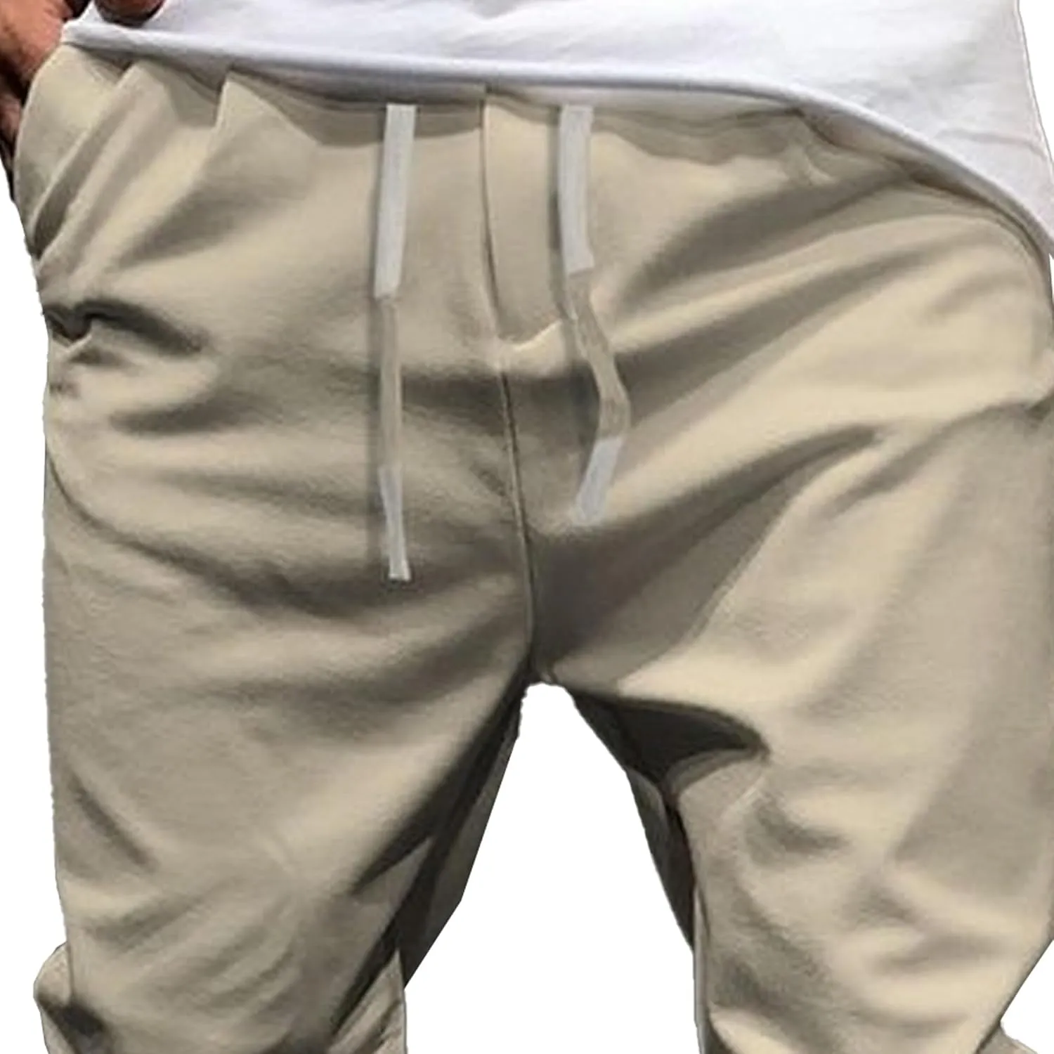 Men's Casual Slim Fit Tapered Pants Drawstring Cotton Joggers Pants Solid Lightweight Athletic Outdoor Trousers
