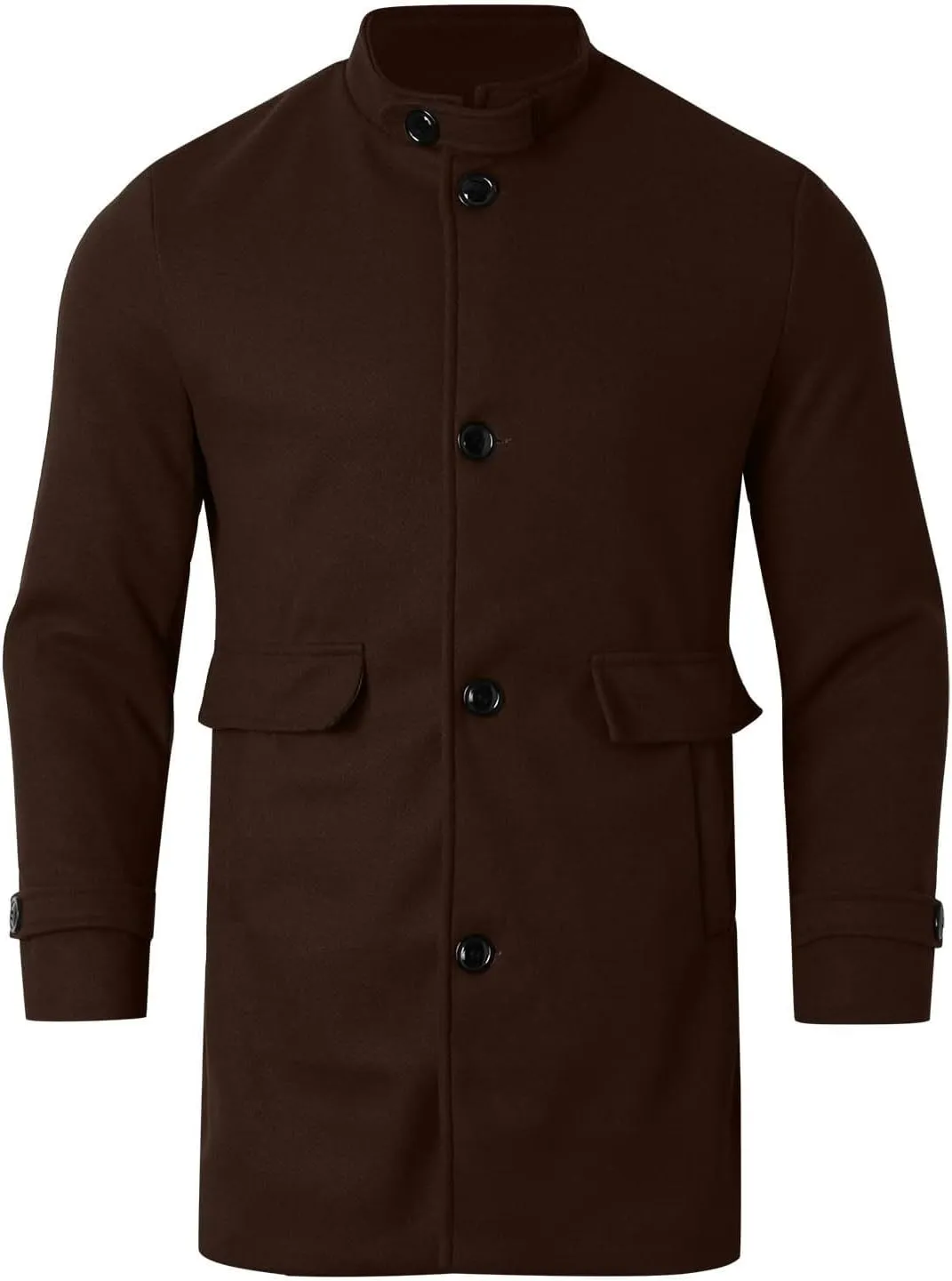 Mens Casual Trench Coat Loose Fit Single Breasted Notched Collar Pea Coat Winter Overcoat Mid Long Jacket Wih Pockets