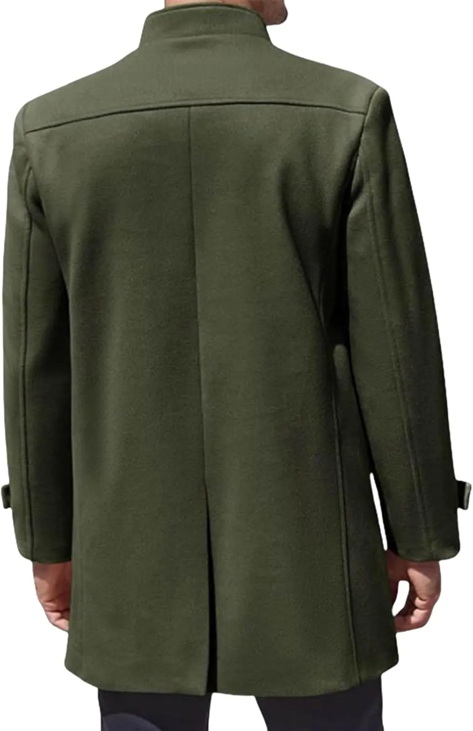 Mens Casual Trench Coat Loose Fit Single Breasted Notched Collar Pea Coat Winter Overcoat Mid Long Jacket Wih Pockets