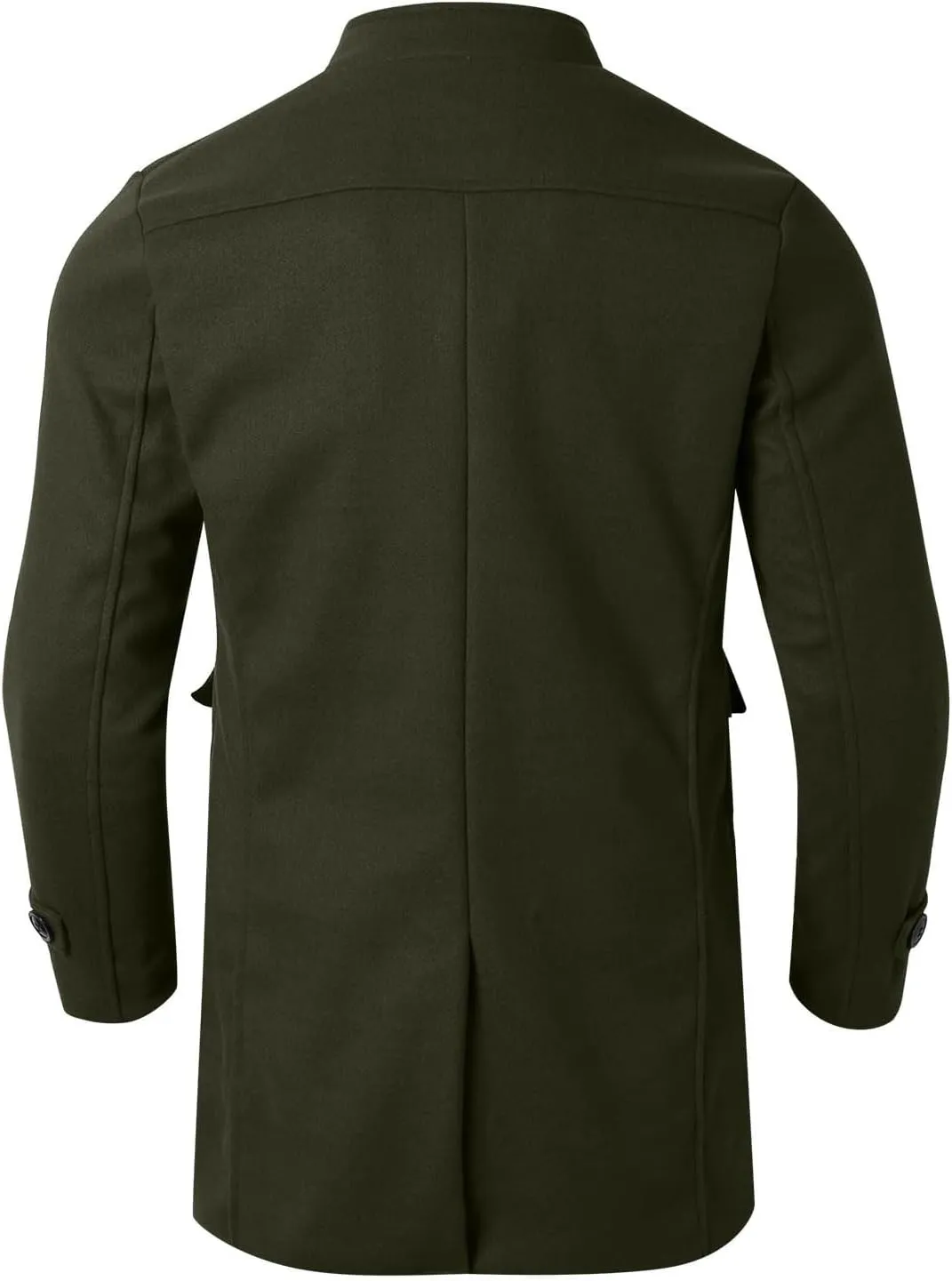 Mens Casual Trench Coat Loose Fit Single Breasted Notched Collar Pea Coat Winter Overcoat Mid Long Jacket Wih Pockets