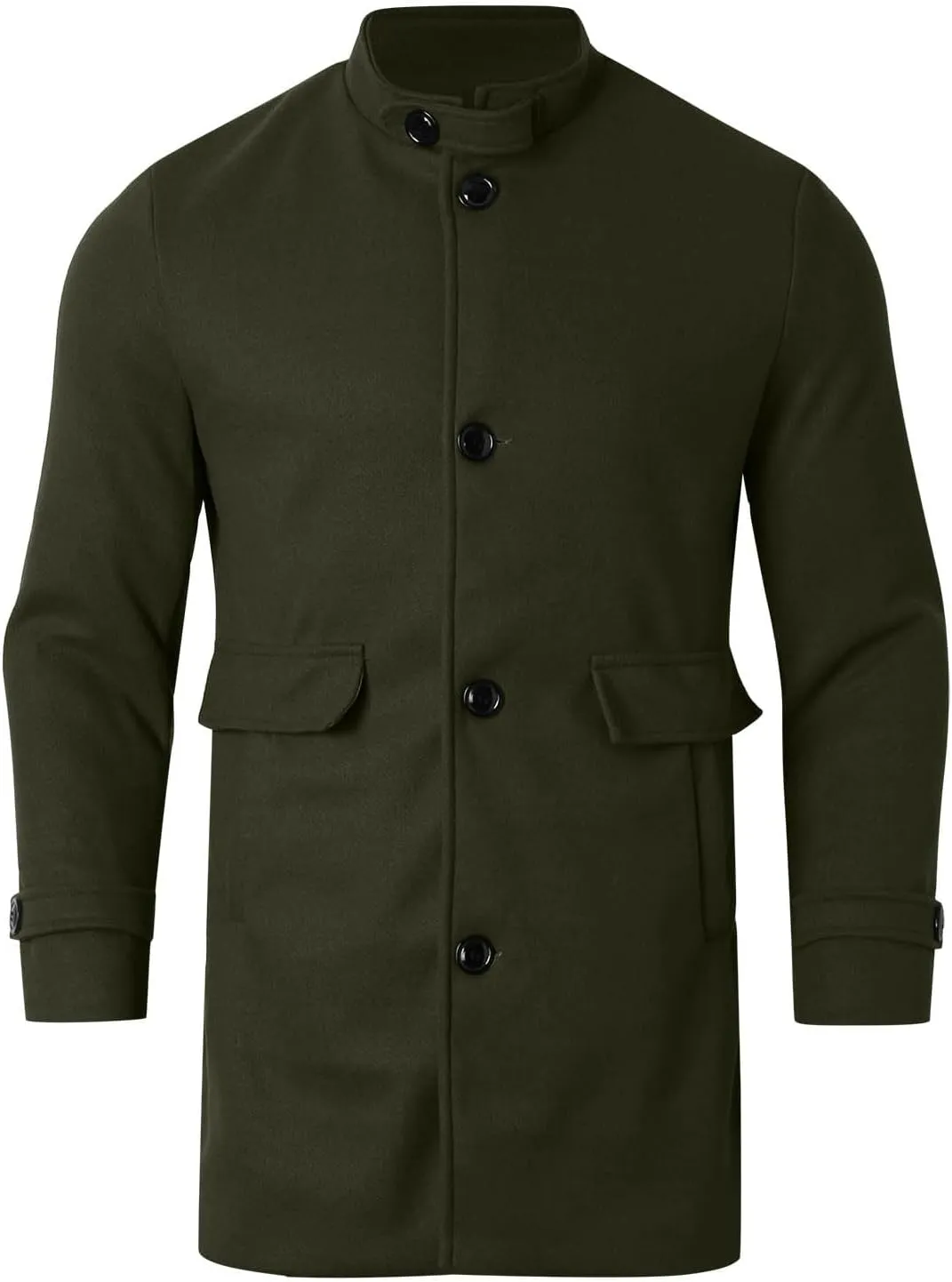 Mens Casual Trench Coat Loose Fit Single Breasted Notched Collar Pea Coat Winter Overcoat Mid Long Jacket Wih Pockets