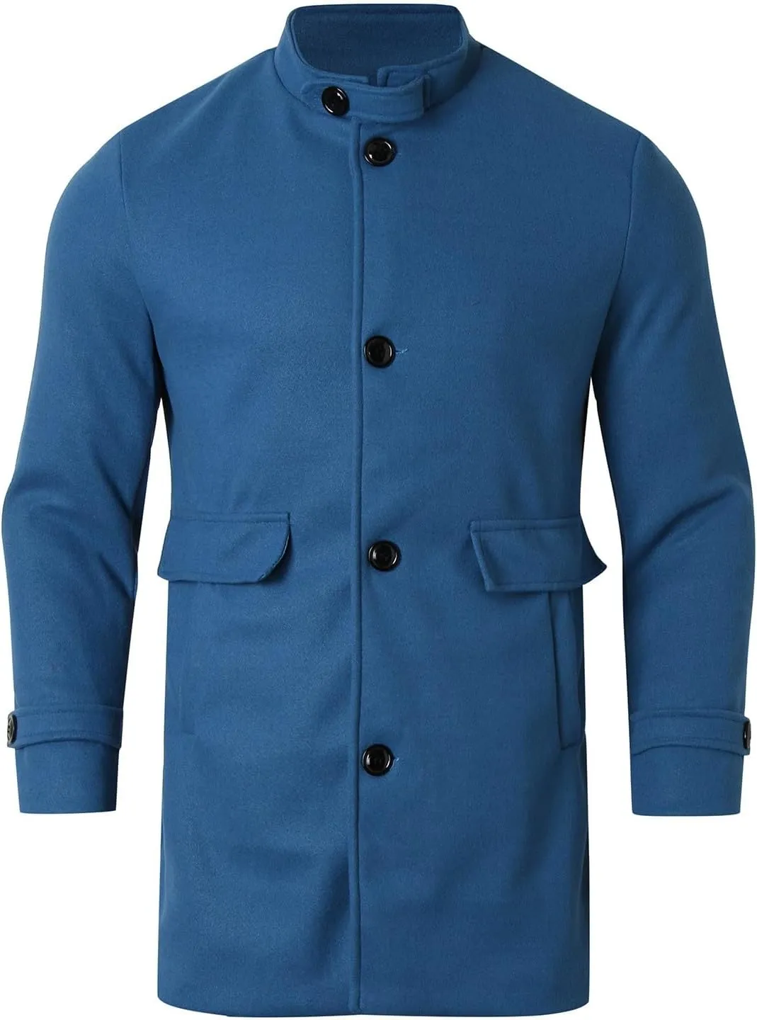 Men's Casual Trench Coat Slim Fit Notched Collar Long Jacket Overcoat Single Breasted Winter Pea Coat Wih Pockets