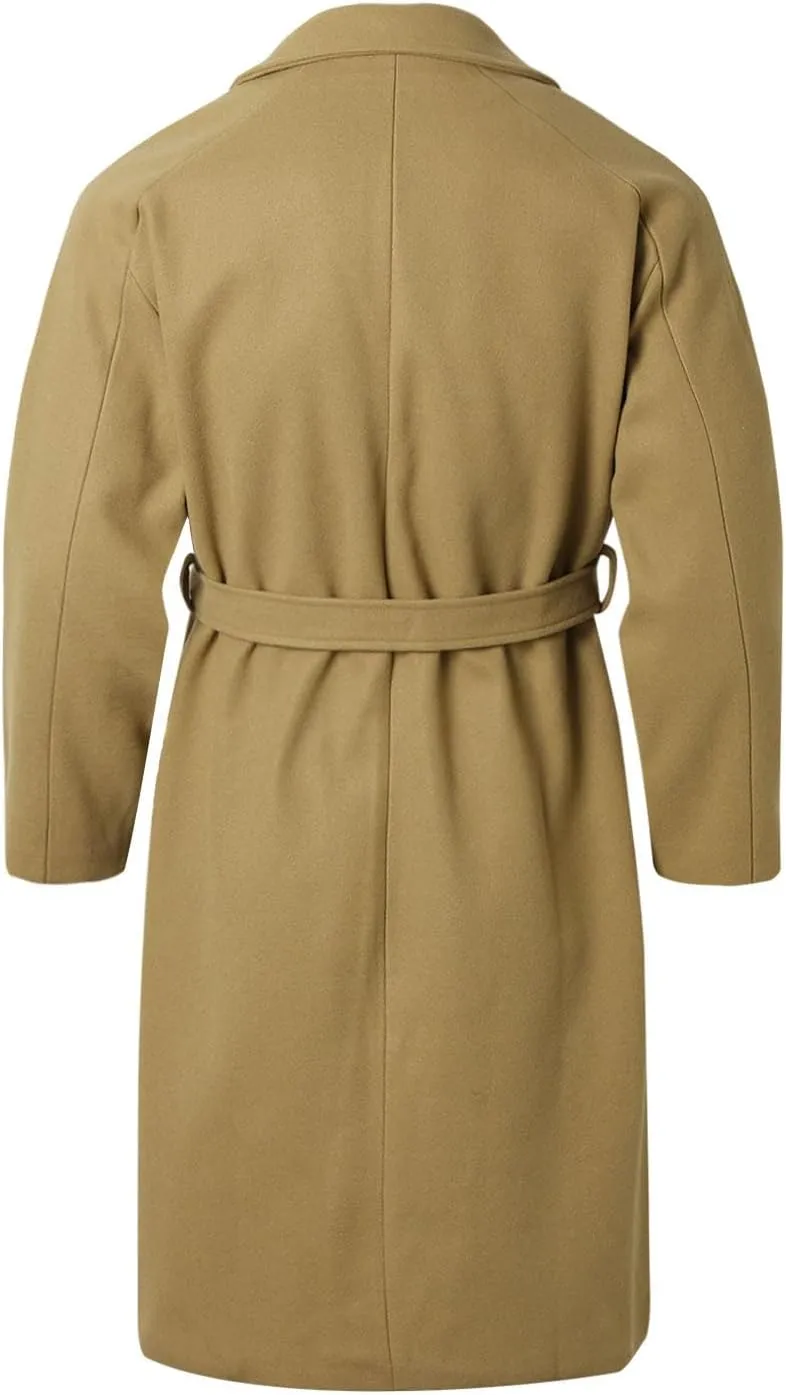 Men's Casual Trench Coat Slim Fit Notched Collar Long Jacket Overcoat Single Breasted Winter Pea Coat Wih Pockets