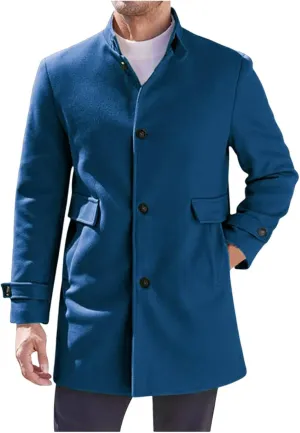Men's Casual Trench Coat Slim Fit Notched Collar Long Jacket Overcoat Single Breasted Winter Pea Coat Wih Pockets