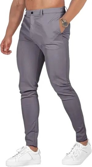 Men's Chinos Slim Fit Pants Stretch Skinny Tapered Dress Slack Comfort Casual Solid Workout Trousers
