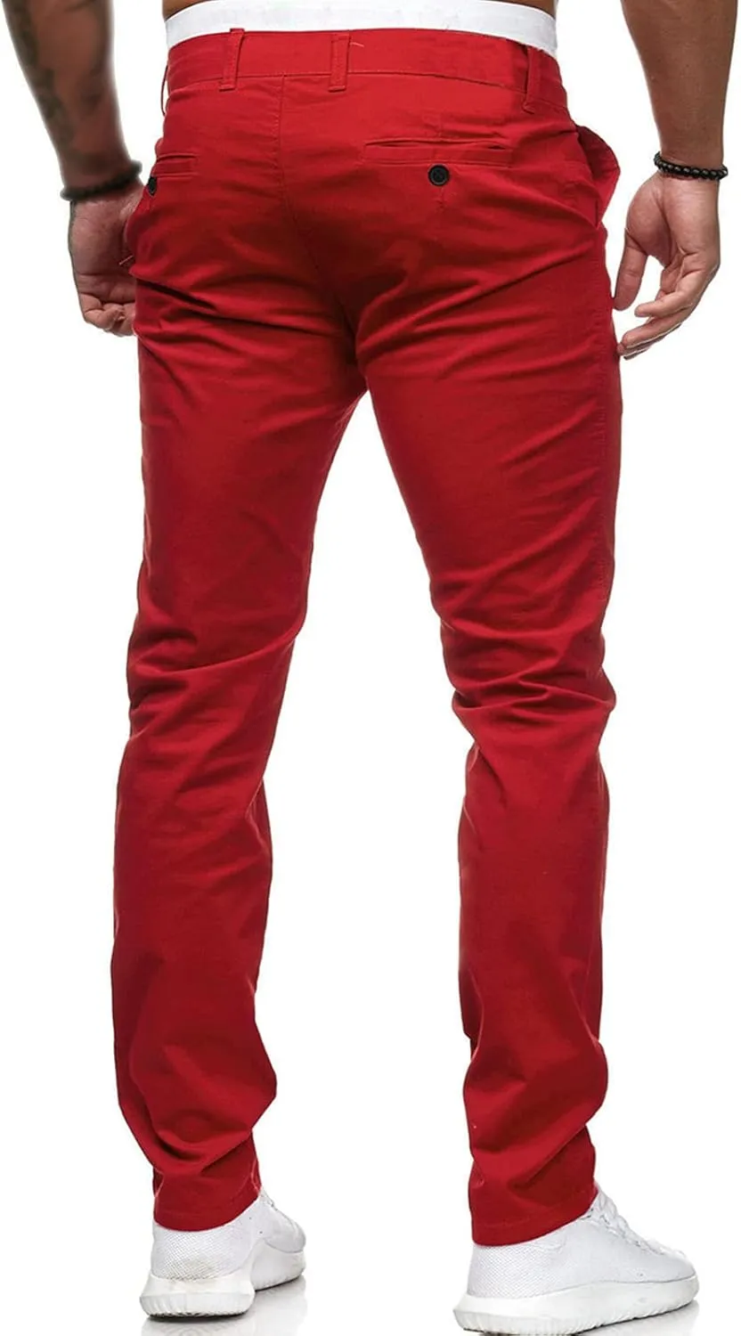 Men's Classic Lightweight Chino Pants Flat Front Comfort Stretch Solid Pant Casual Basic Straight Fit Trousers